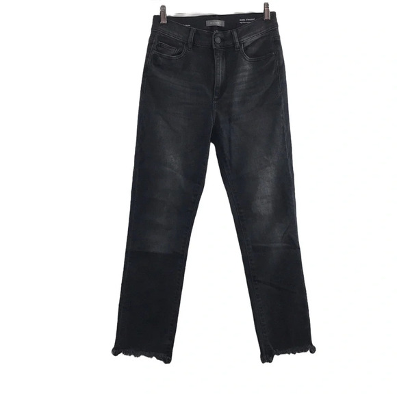 DL1961 Mara Straight Instaculpt Ankle‎ Jeans Womens 26 High Rise Black Raw Hem - Picture 1 of 13